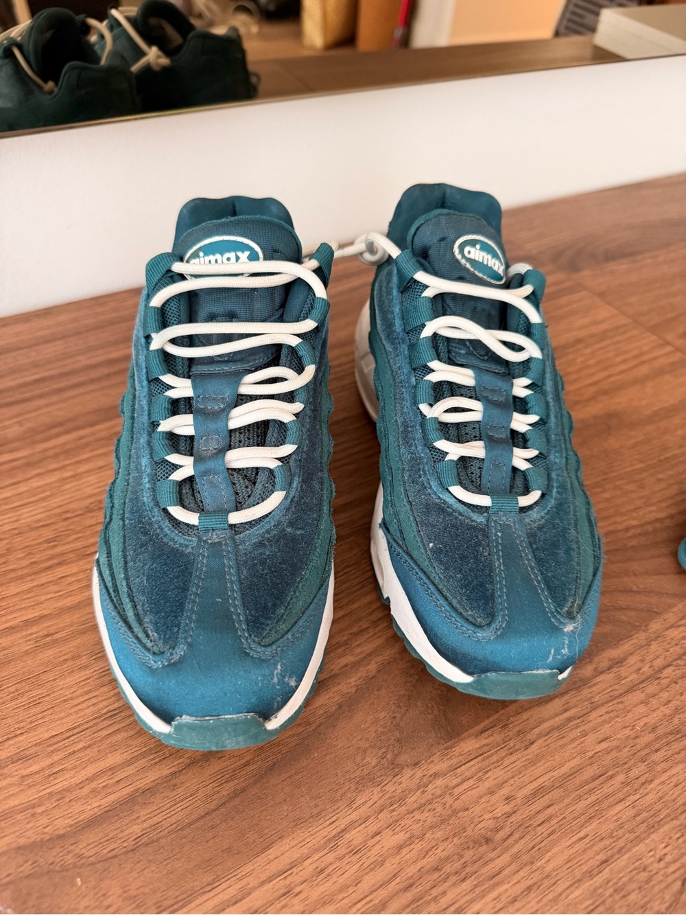 Nike Teal and White Women's Air Max 95 Sneakers